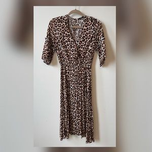 Just Female Leopard long sleeve midi dress, size 4